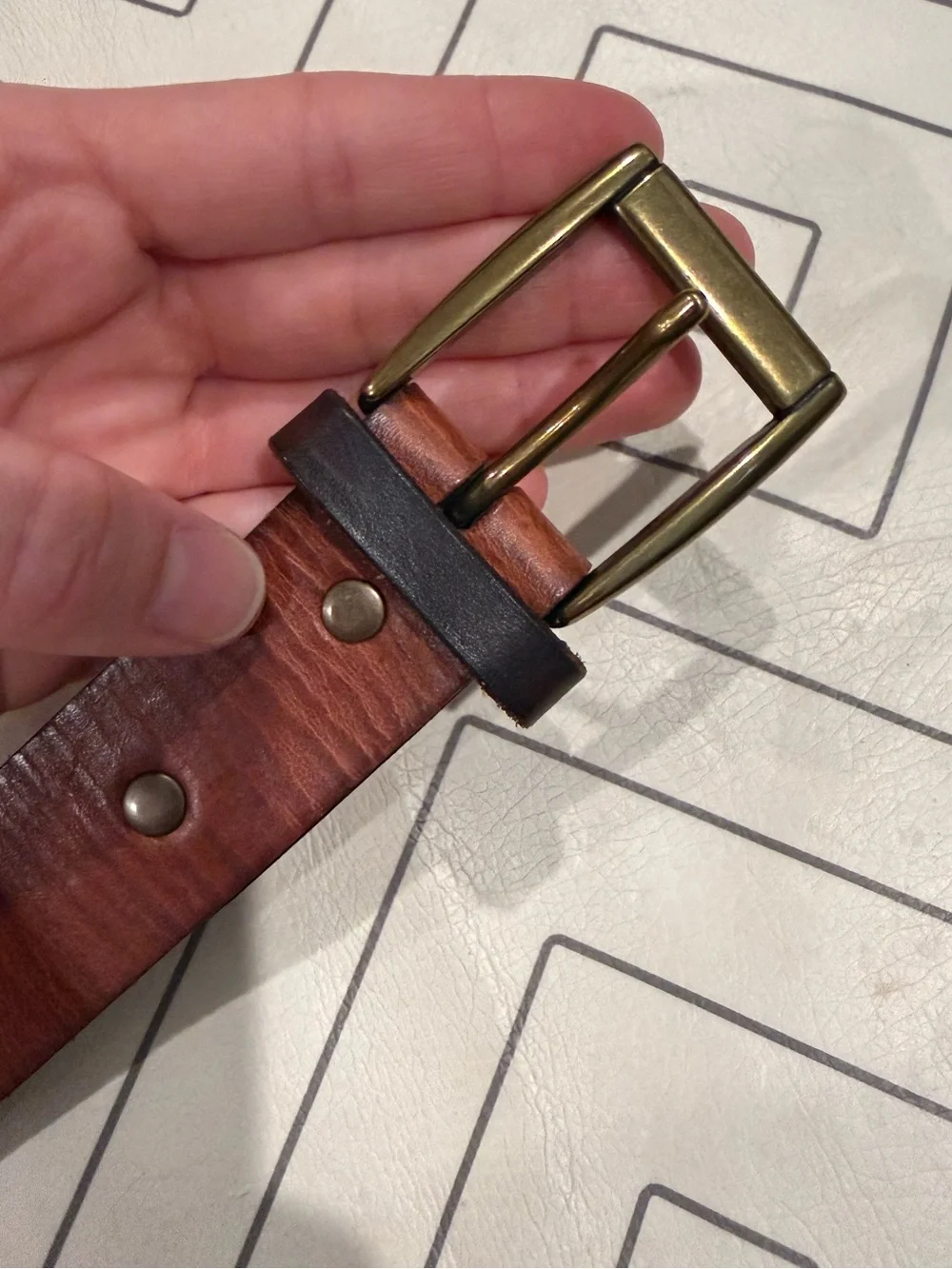 Nocona Brown Leather Belt with Brass Stud Accents